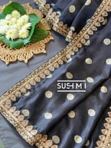 Black Banarasi Silk Saree with Handwork D62F002