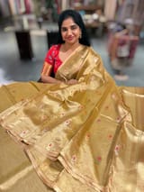 Light Gold Handloom Banarasi Tissue with meenakari sona rupa flower motifs