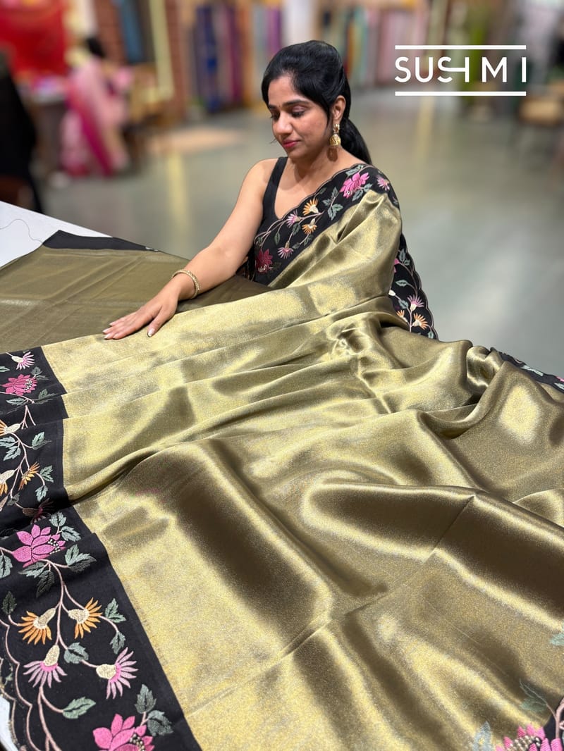 Black Banarasi Tissue with pythani inspired embroidery
