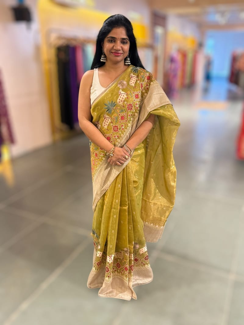Lime Green Designer Tissue Saree SS50202