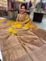 Light Brown Printed Banarasi Tussar Saree