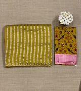 Mustard Handloom Mul Tissue Stripes Saree with fusion blouse SS50409