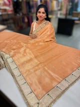 Peach Tissue Saree with pythani tissue embroidered border SS50543