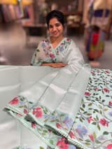 Mint kora tissue saree with pythani inspired embroidery