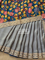 Royal Blue Banarasi tonchoi with pen kalamkari Blouse : D62F018