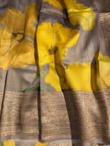 Light Brown Printed Banarasi Tussar Saree