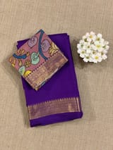 Brinjal vintage Kanchipuram silk saree with pen kalamkari blouse SS50179