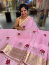 Lotus Pink Silk  Kota Saree with embroidery