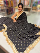 Black Georgette Saree with badla sequence motifs : S62F078