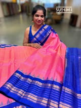 Neon Pink vintage checks Gadwal Silk Saree : S62F216