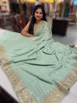 Mint Georgette Sequence saree with sabhyasachi borders and printed blouse SS50513