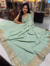 Mint Georgette Sequence saree with sabhyasachi borders and printed blouse SS50513