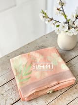 Peach Floral printed pure lenin saree