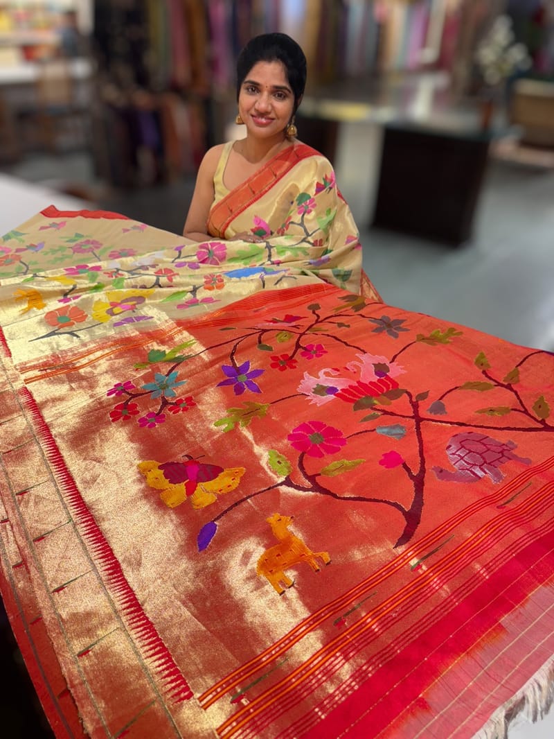 Pure Handloom Allover Tissue Pythani Saree