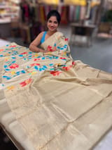 Light Pista Kanchi Soft Silk Saree with ajamdani inspired print SS50502