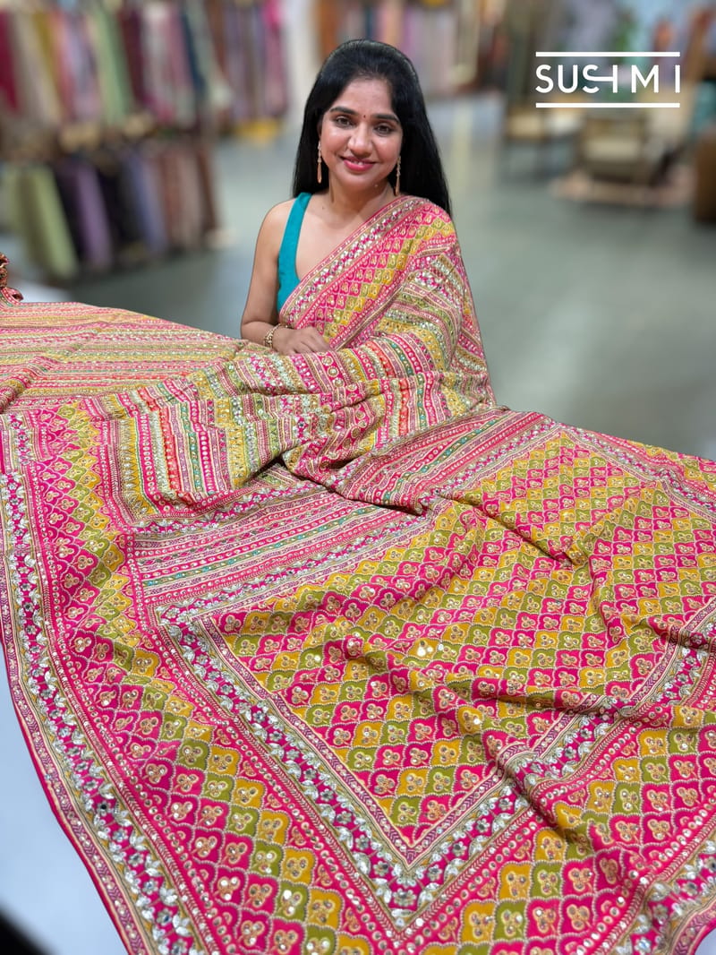 Printed crepe silk with allover sequnce : S62F127