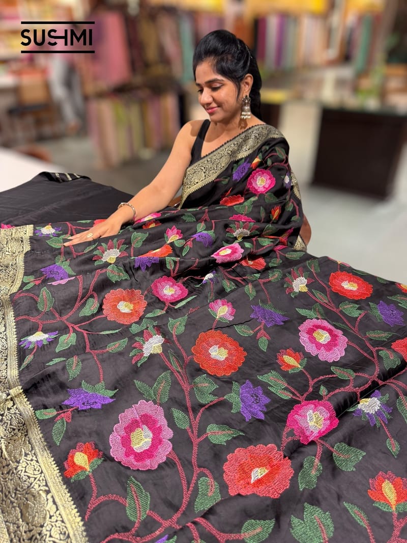 Black Banaras Mashru Silk with embroidery SS5004