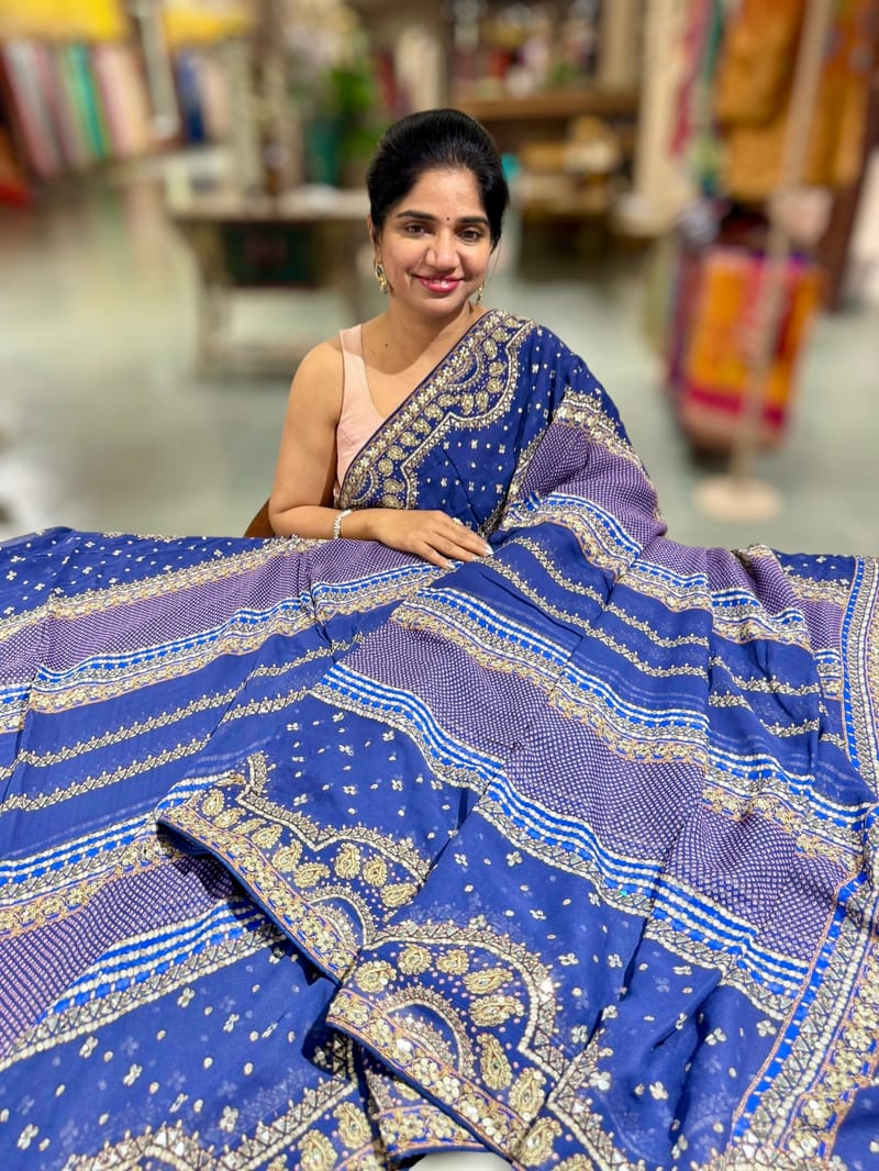 Royal Blue Kareena Inspired Gorgette Saree with allover mirrors SS5041