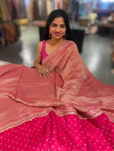 Dark Pink Crush Tissue Saree with Bandhini &Sabhya borders