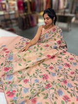 Peach Tissue georgette saree with allover jamdani inspired embroidery