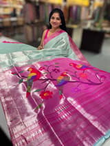 Mint Blue Pure handloom paithani tissue  saree