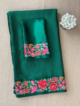 Bottle Green Mysore Silk Saree with petitepoint embroidery S62107