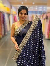 Navy Blue Pure Organza Saree with sabyasachi borders and blouse SS50290