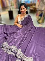 Plum crepe silk saree with scalloped pita border SS50536