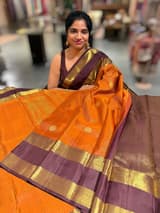 Rust Orange & coffee brown combo Kanchipuram Vintage checks  Saree SS50168