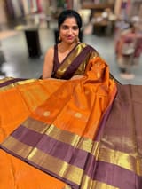 Rust Orange & coffee brown combo Kanchipuram Vintage checks  Saree SS50168