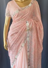 Peach Georgette saree with allover chikankari