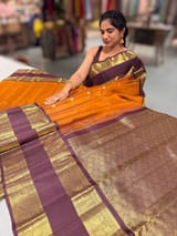Light Rust Orange and Winish Brown Vintage Kanchipuram Gap border Saree SS50175