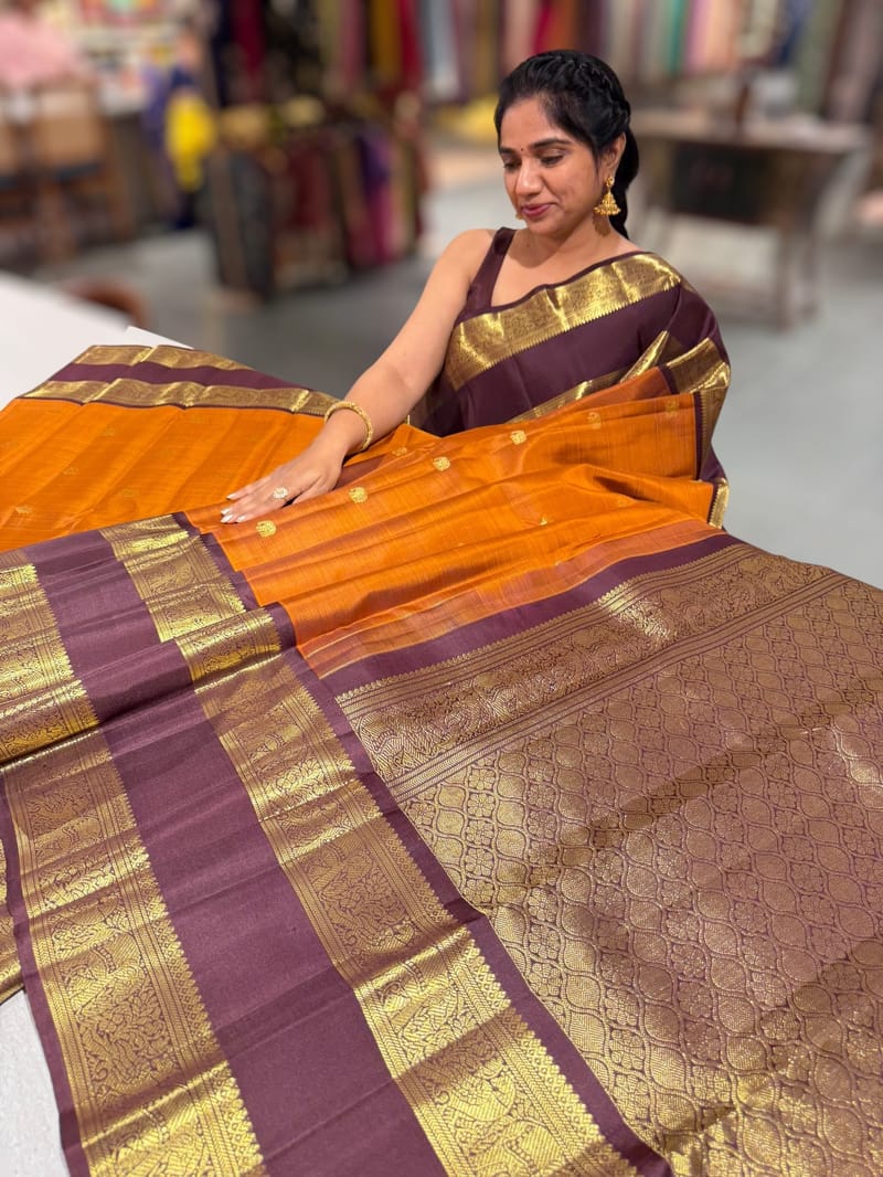 Light Rust Orange and Winish Brown Vintage Kanchipuram Gap border Saree SS50175