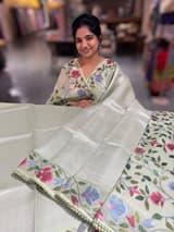 Sea Green kora tissue saree with pythani inspired embroidery