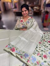 Sea Green kora tissue saree with pythani inspired embroidery