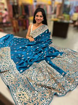 Peacock Blue Pure Mashru Satin Saree with embroidery SS5017