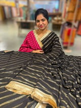 Black Georgette Saree with badla sequnce stripes : S62F076
