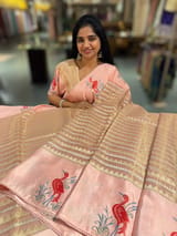 Peach Pink Banarasi Tissue saree with swan embroidery SS50403