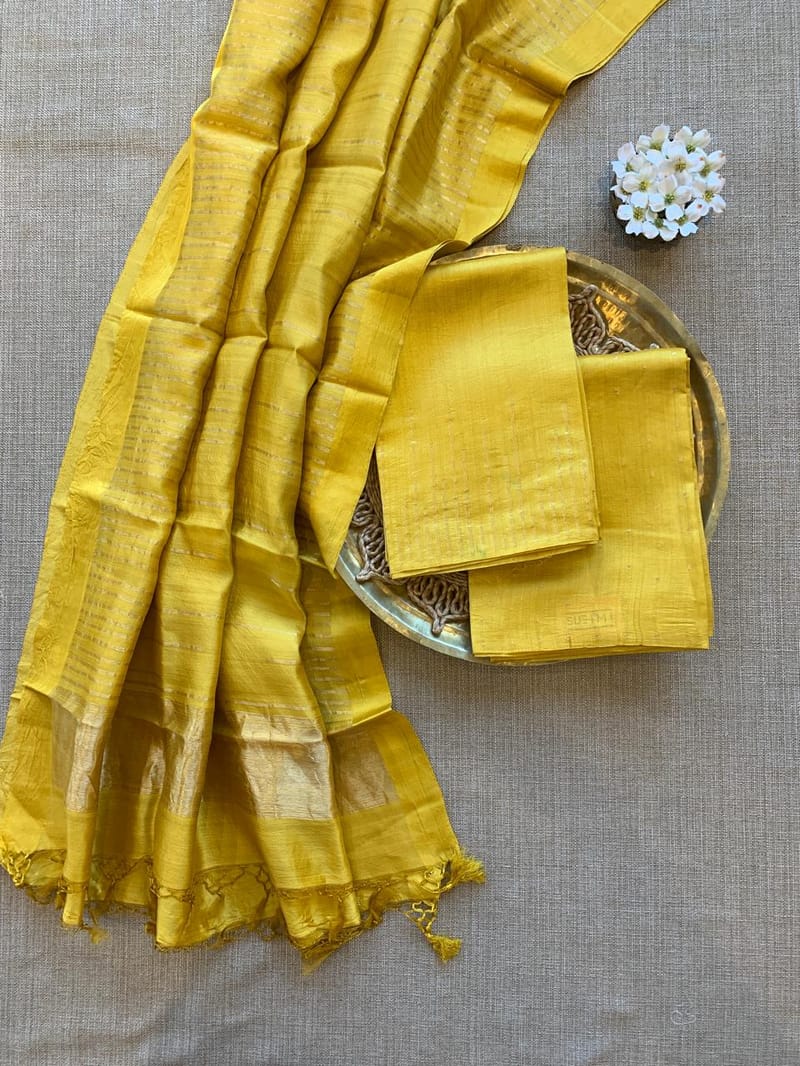 Mustard  Banarasi Handloom Chiniya Silk 3-pc Suit Set SS50589