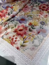 Ivory Organza 3D floral Printed Saree hemlined with crotia lace SS50304