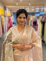 Pale Pink Pure Handloom Tissue checks Saree with sabyasachi borders