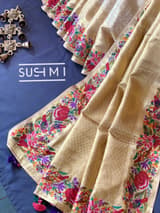 Gold Kanjeevaram Tissue Sareewith petite point embroidery : D62F087