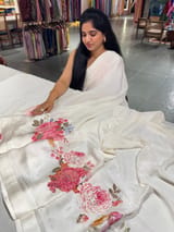 Halfwhite Designer Chinnon & Satin Fusion Saree SS5032