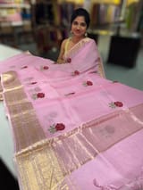 Lotus Pink Silk  Kota Saree with embroidery