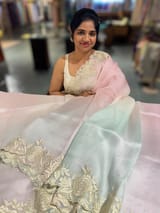 Ombre dyed Pure Organza Saree with parsi gara embroidery SS50279