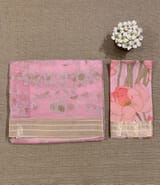 Pink Muslin allover embroidered Saree with pichwai printed blosue