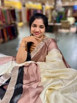 Ivory, Brown & Black Combo Chinnon Crepe Saree with Gotapatti Borders SS50613