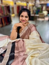 Ivory, Brown & Black Combo Chinnon Crepe Saree with Gotapatti Borders SS50613