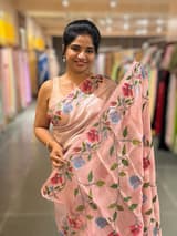 Pastel Pink kora tissue saree with pythani inspired embroidery