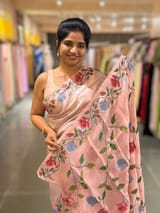 Pastel Pink kora tissue saree with pythani inspired embroidery